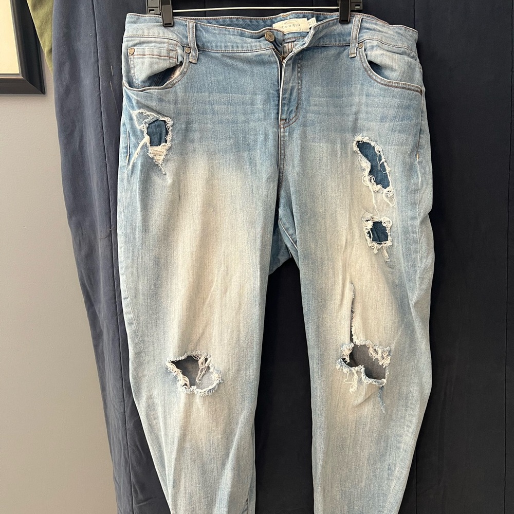 Torrid Faded Blue Ripped Boyfriend Jeans